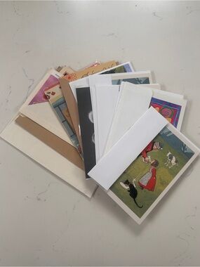 Assorted Greeting Cards & Envelopes - Colorful Illustration Set